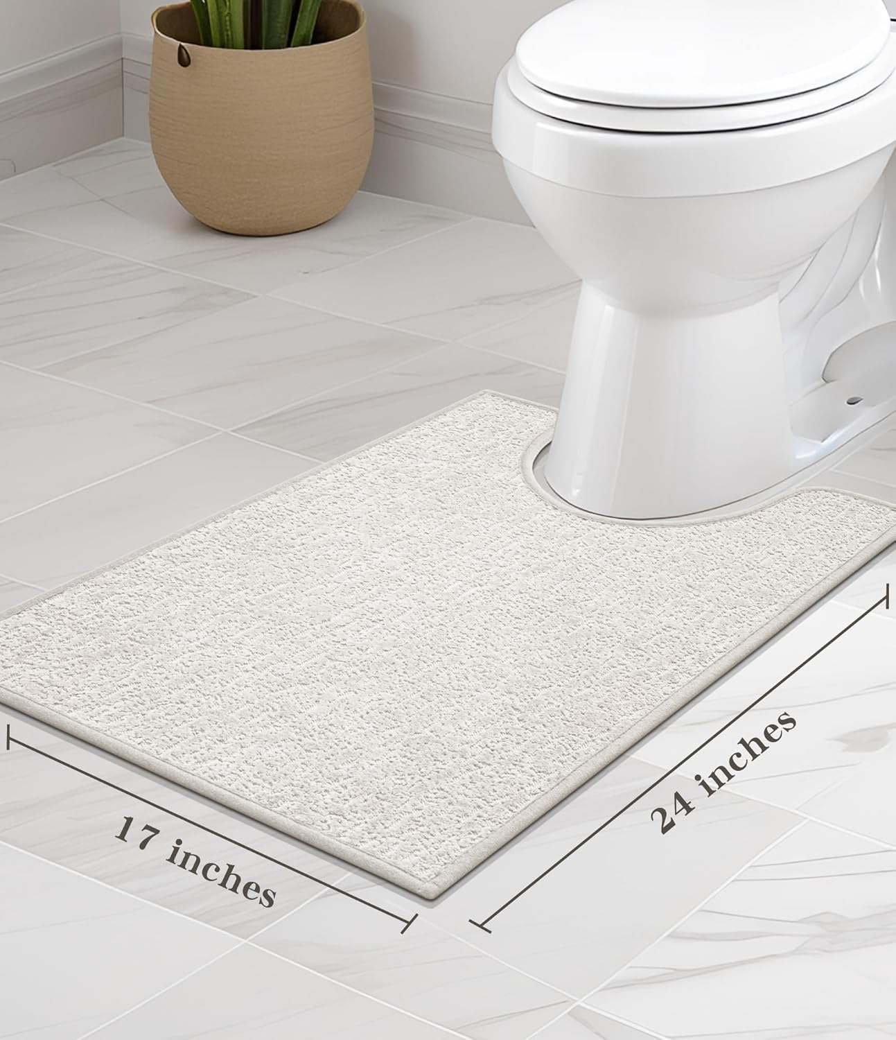 chakme Bathroom Rugs Mat U-Shaped 24x17, Ultra Thin Non Slip Bath Mat Small Quick Dry Absorbent Bath Mat for Bathroom Floor, (White, U-24"x17")
