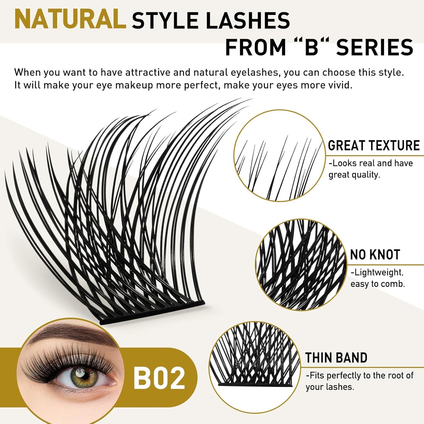 Lash Clusters B02 D Curl 10mm DIY Eyelash Extensions 72 Clusters Lashes C D Curl B&Qaugen Mega Volume Individual Lashes Eyelash Clusters Extensions Individual Lashes Cluster DIY at Home (NM-D-10mm)