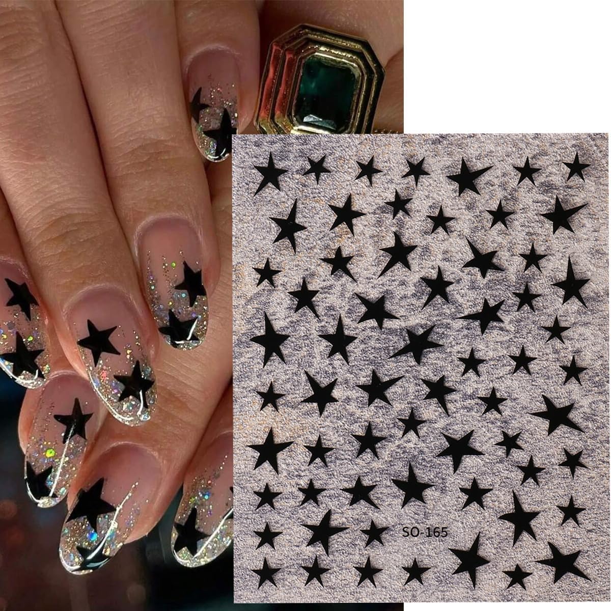 14 Sheets Star Nail Stickers 3D Glitter Nail Decals Gold White Blue Pink Silver Black Stars Nail Art Stickers Geometry Star Nail Sticker Nail Art for Women DIY Manicure Decorations