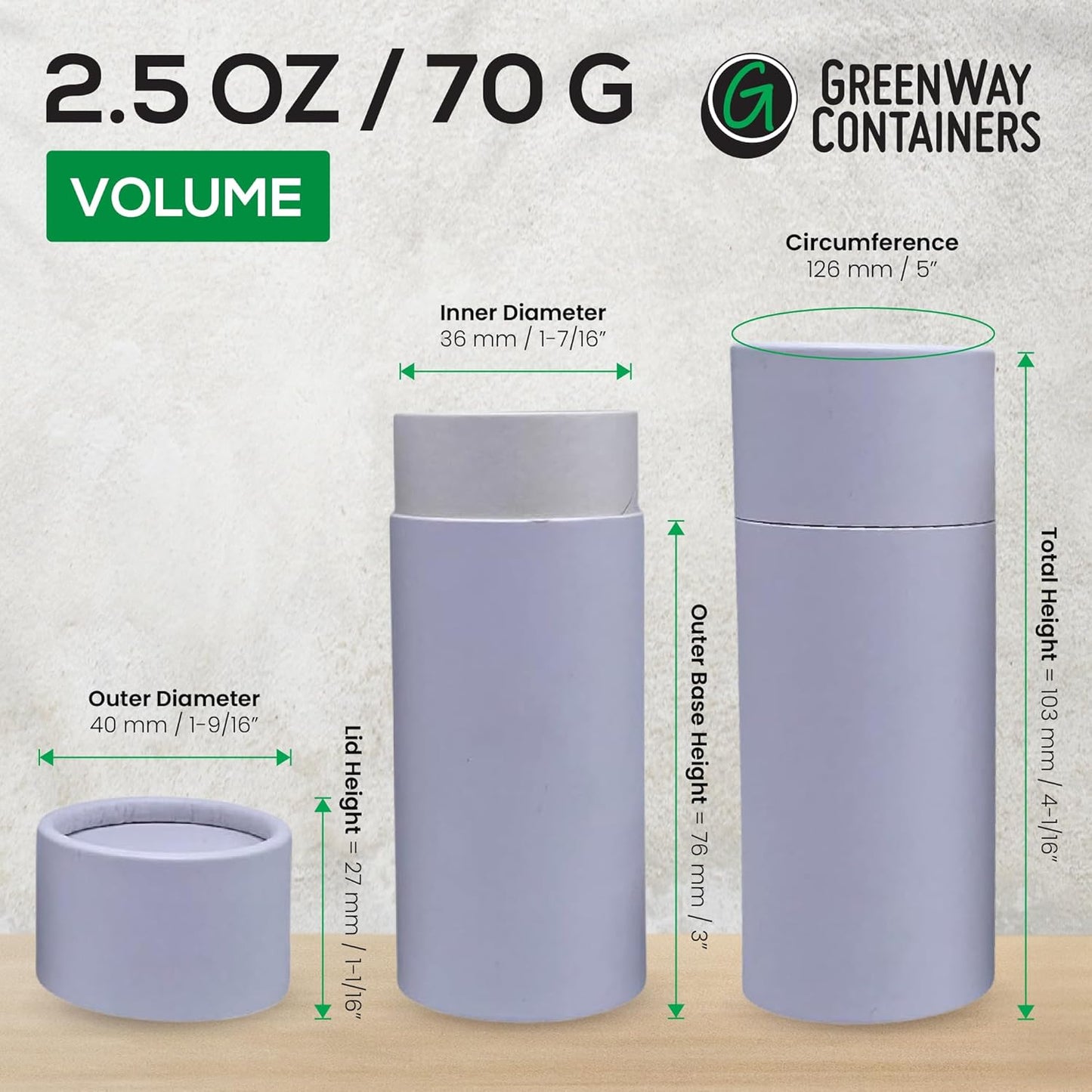 GreenWay 2.5oz / 70g Kraft Paperboard Deodorant Tubes with Lids - 25 Pack Solid Perfume Refillable DIY Cosmetic Containers - Deodorant Containers Lotion Tubes Empty Holder Kraft - White