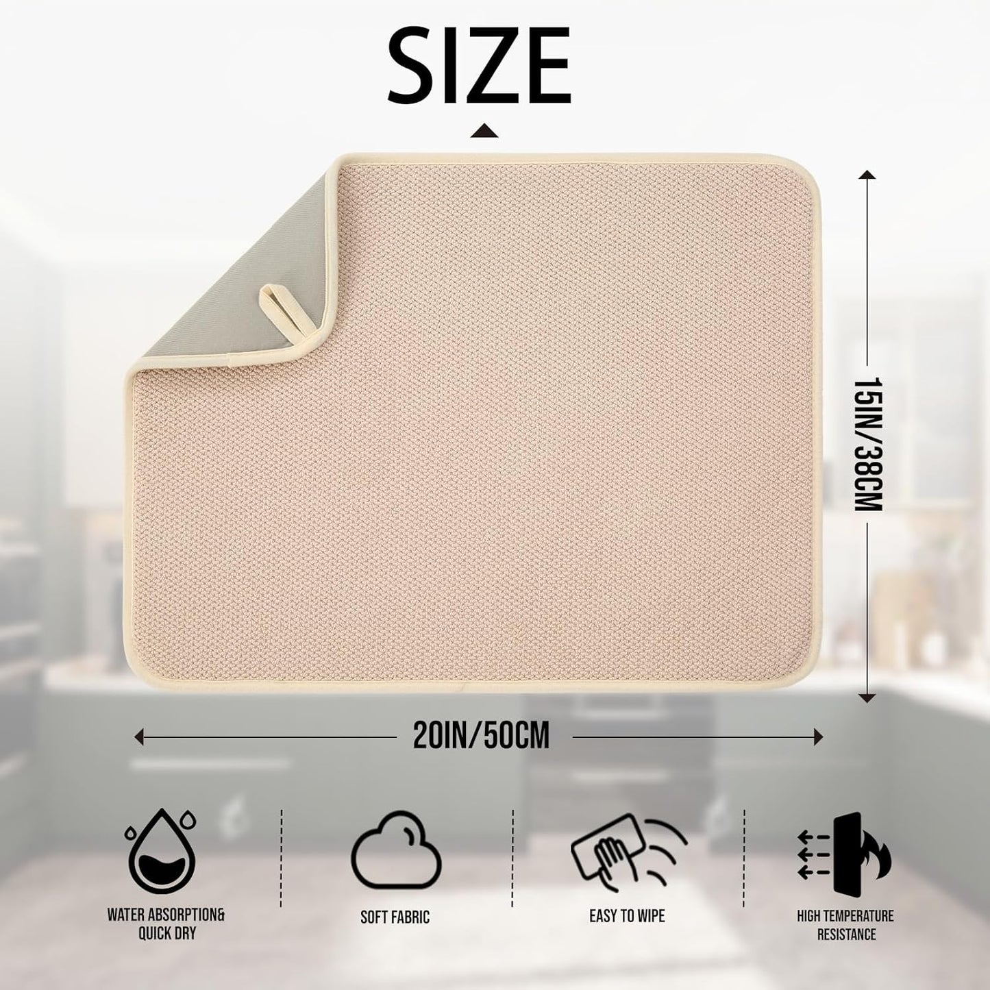 2 Pack Microfiber Dish Drying Mat for Kitchen Counter,Ultra Absorbent Dish Drainer Mat ,Dish Drying Pad ,Dish Rack Mat 20×15 Inch (Beige)