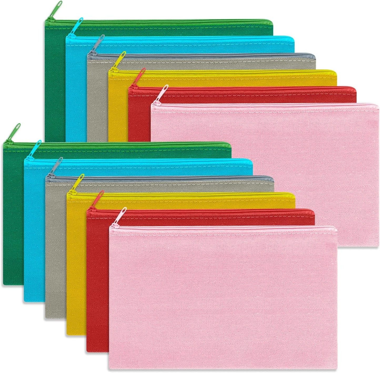 12 Pieces Cotton Canvas Makeup Bag, Multipurpose Cosmetic Bag with Zipper Travel Toiletry Pouch, Blank DIY Craft Bag (Multicolored A, M)