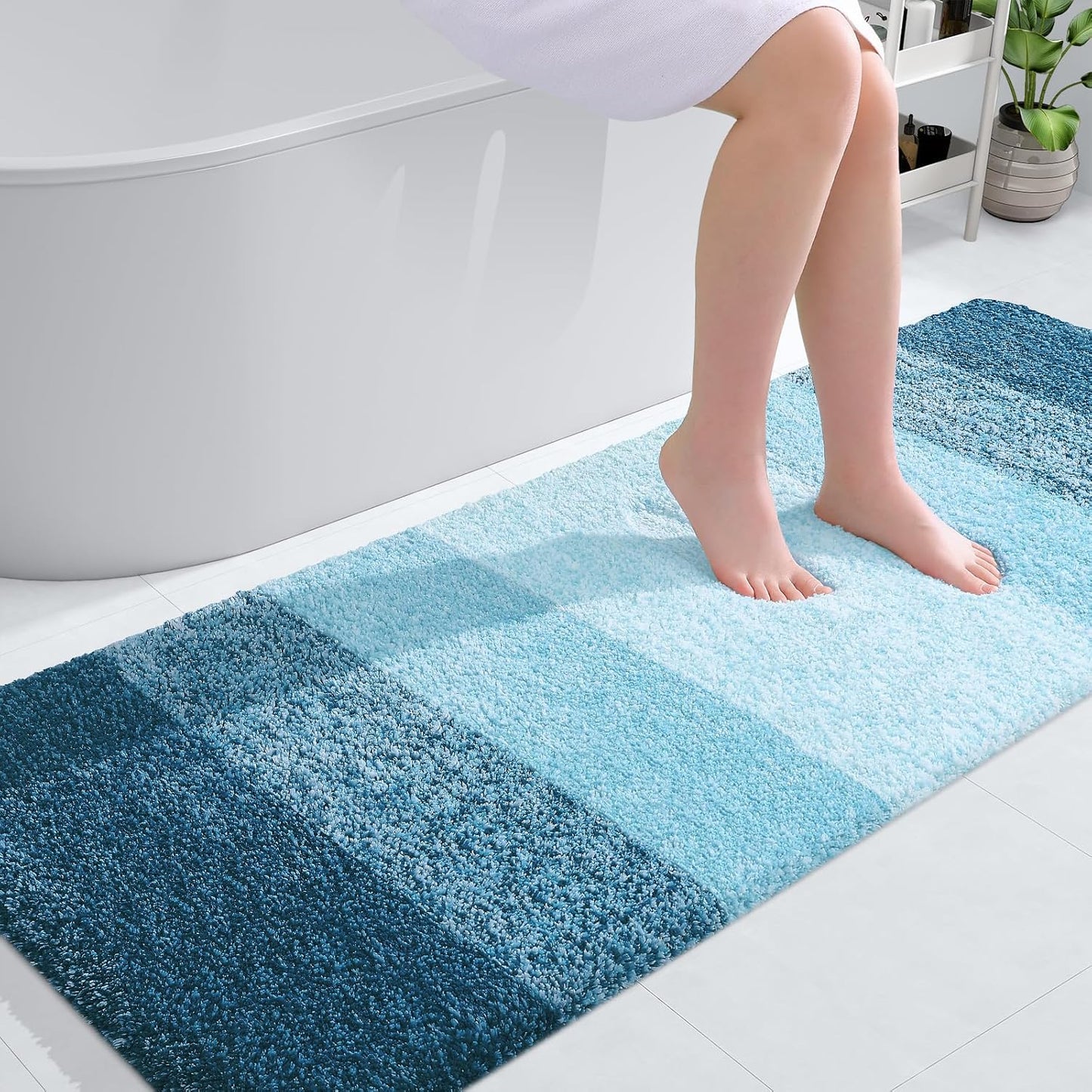 OLANLY Bathroom Runner Rugs 59x24, Extra Soft Absorbent Microfiber Bath Rugs, Rubber Backing, Quick Dry, Washable Bath Mats for Bathroom Floor, Tub and Shower, Home Decor Accessories, Peacock Blue