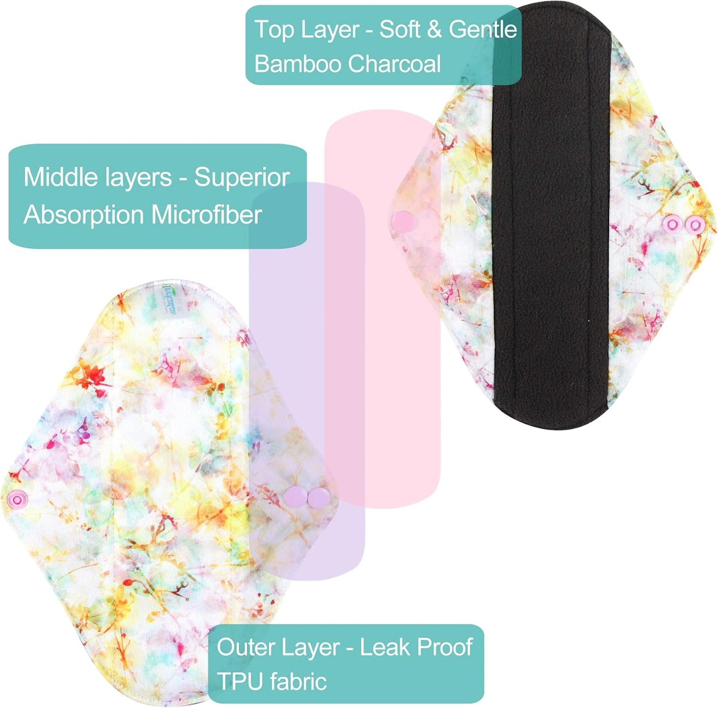 Leekalos Reusable Cloth Mini Wet Bags - Bamboo Reusable Sanitary Pads | Light Incontinence Pads - Pack of 6