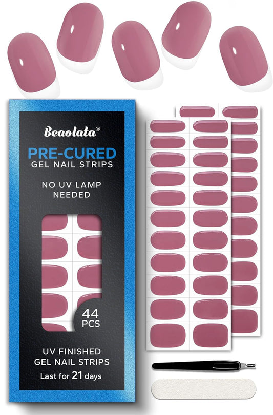Pre Cured Gel Nail Strips - 44PCS Salon Quality Gel Nail Stickers - Long Lasting Polish Wraps for Women no UV Light Needed Easy Apply& Remove (Sultry Purple)