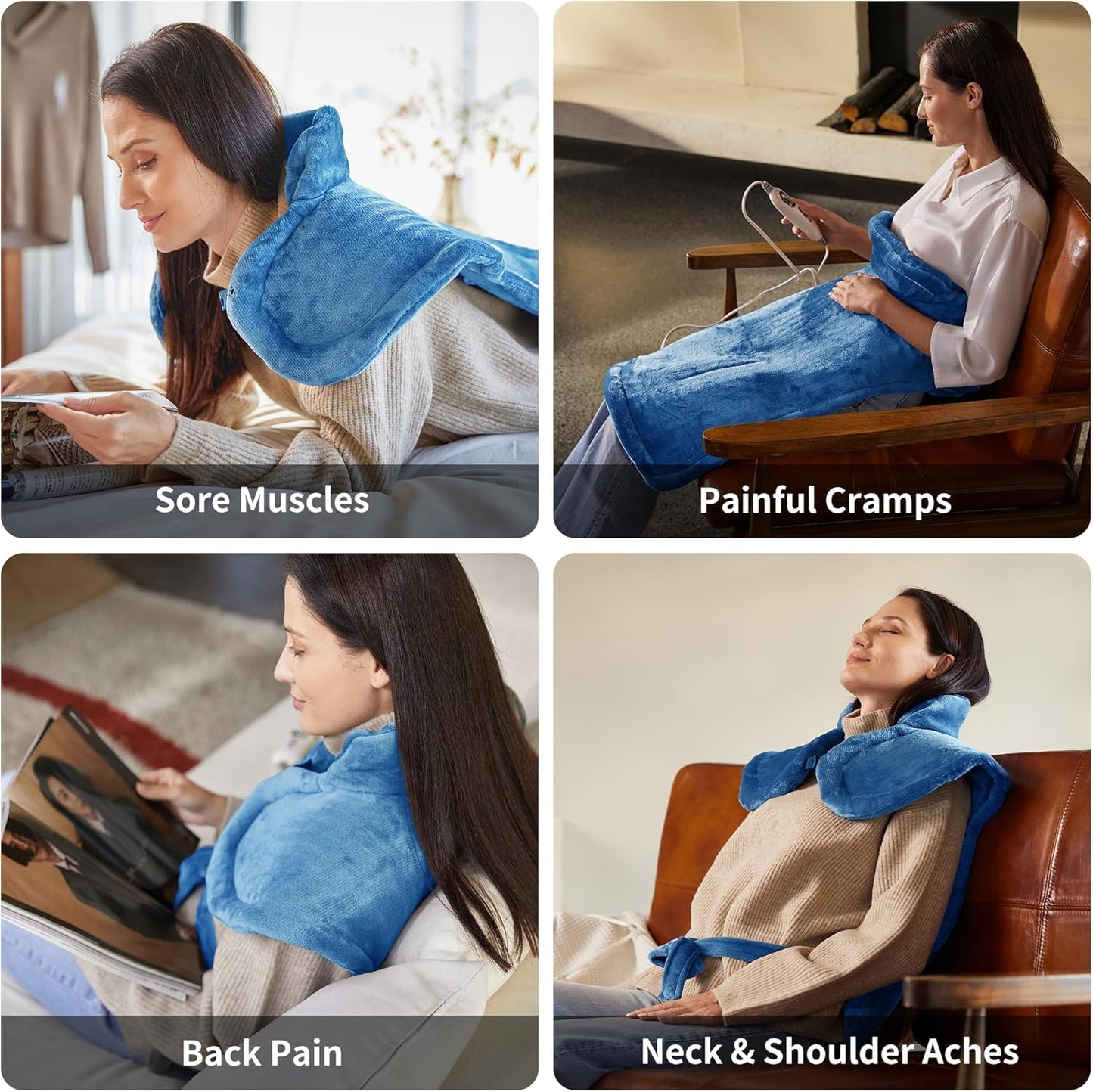 Heating Pad for Neck Shoulder and Back, Fathers Day Dad Gifts, Deeper Pain Relief and Fast Heating Weighted Heat Wrap, Birthday Gifts for Mom Men Dad Wife, ETL Certified, Blue