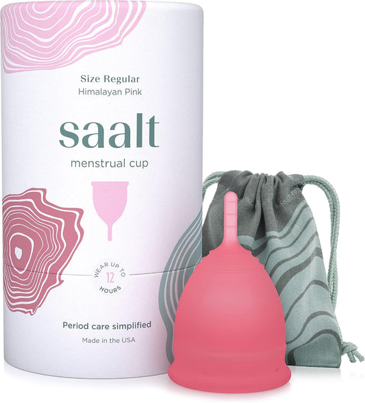 Saalt Menstrual Cup – Reusable Period Cup – Made for Comfortable, Leak-Free Protection Up to 12 Hours – BPA & Latex Free – Includes Cup & Carry Bag (Regular, Himalayan Pink)