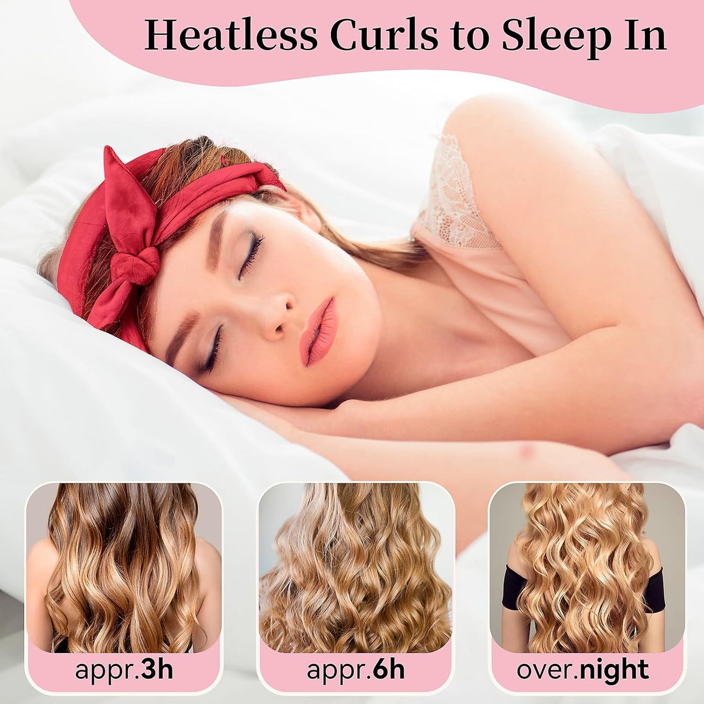 Heatless Curling Rod Headband, Upgraded 60" Extra Long Heatless Curls Headband Soft Hair Curlers to Sleep In Hair Rollers No Heat Curls (Red)