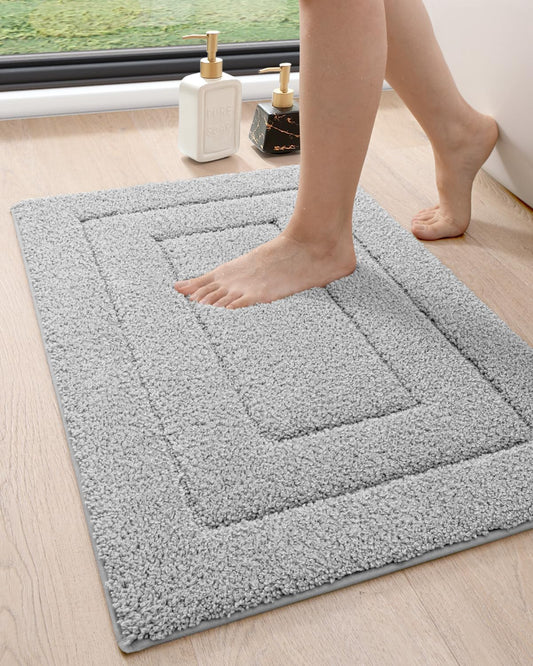DEXI Bathroom Rug 32x20, Non Slip Washable Bath Mat for Shower Floor, Absorbent Soft Bathmat with Rubber Backing, Quick Dry Microfiber Carpet, Light Grey
