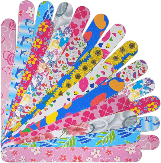 Nail Files (24 Pack), Colorful Emery Board Nail File for Natural Nails Double Sided 180 Grit Professional Fingernails Emory Boards Buffer Manicure Tool Nail Shaping Buffing Smoothing Filers Flowery
