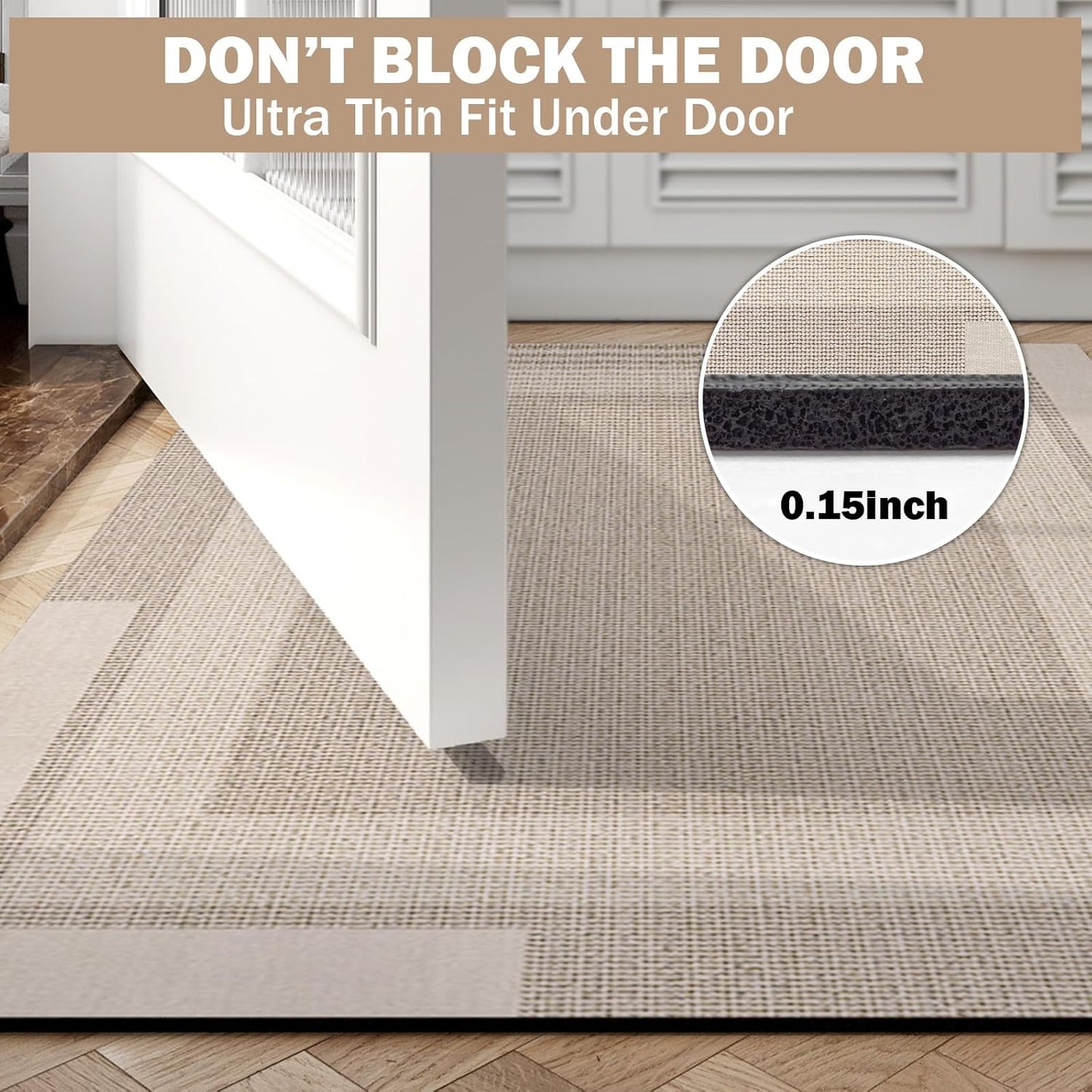 Non Slip Long Bathroom Runner Rug Bath Mat, Rubber Backing Ultra Thin Bathroom Rugs Fit Under Door Quick Dry Super Absorbent Washable Shower Mat for Bathtub Sink Floor, Beige 17"x59"
