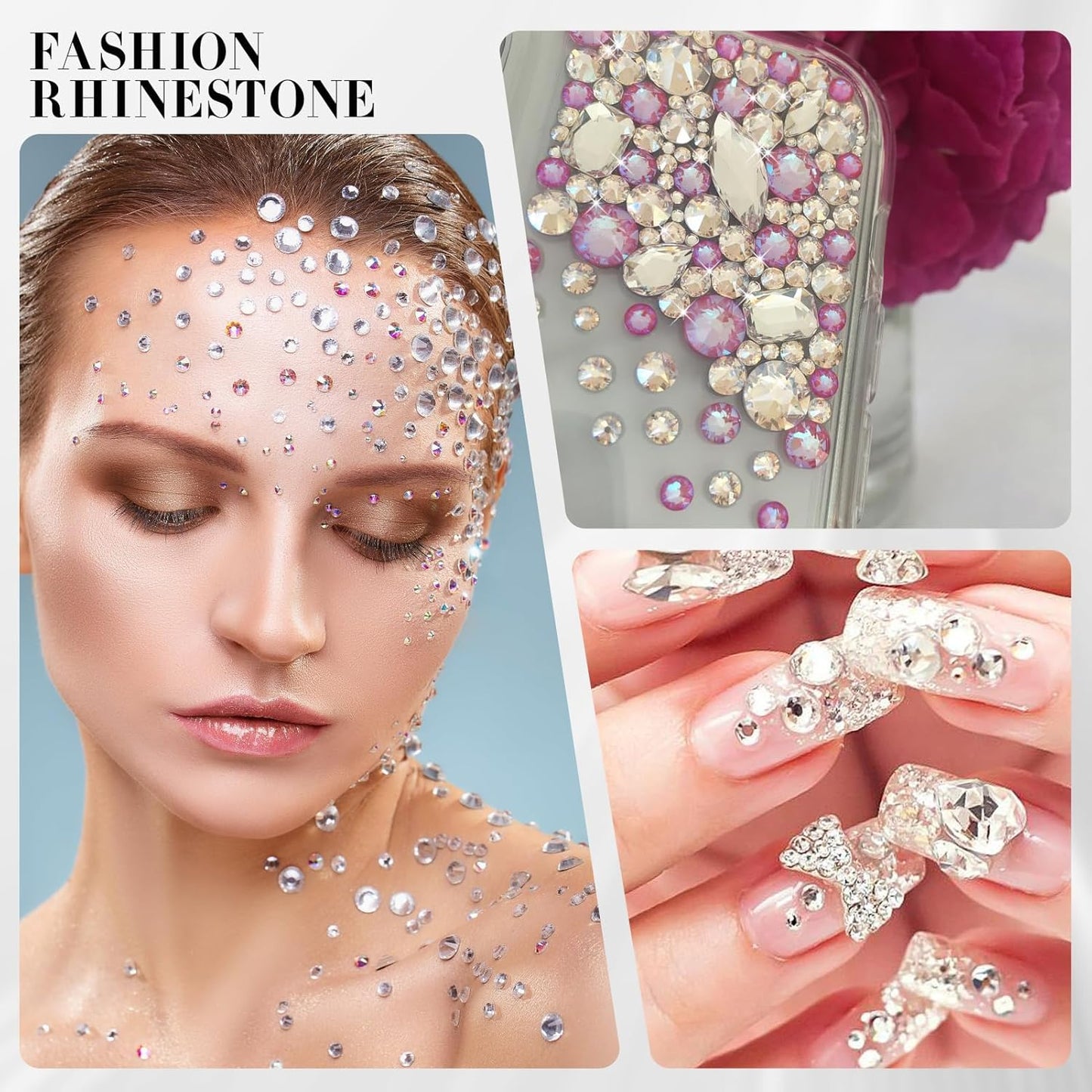 Novani Clear Rhinestones Flat Back Round Rhinestone Style 2088 Sparkly Crystal Gemstones for Makeup Nail Art Crafting,Mixed Small Size(SS6-SS20)