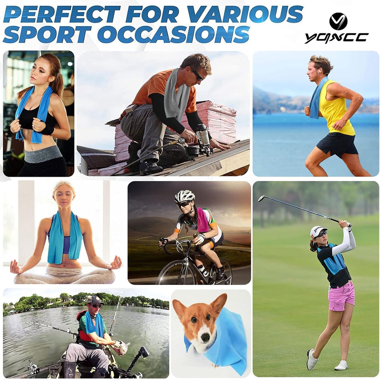 YQXCC 4 Pack Cooling Towels | 40"x12" | Cool for Neck and Face | Microfiber Soft Breathable Chilly | for Yoga, Sport, Golf, Gym, Camping, Running & More Activities