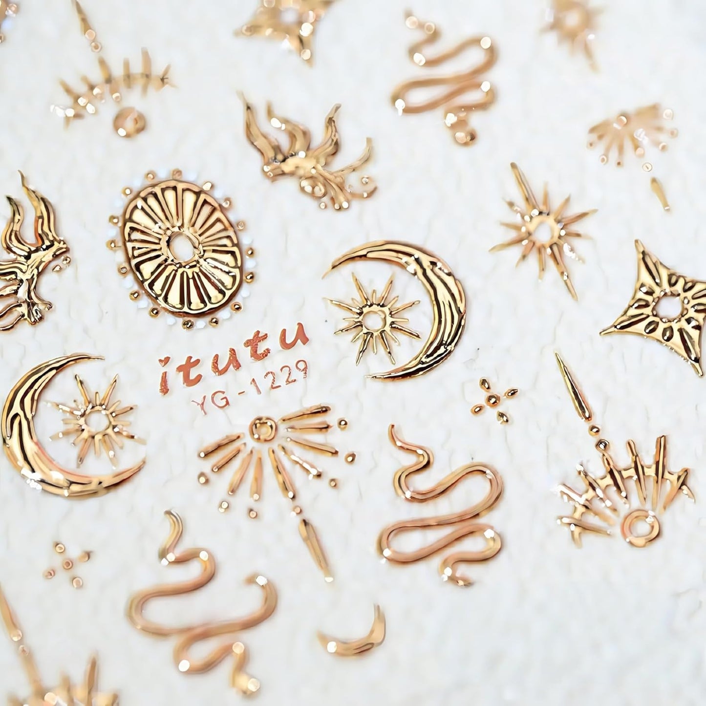 2 Sheets 5D Gold Star Nail Stickers for Nail Art Gold Silver Snake Nail Decals 5D Self-Adhesive Embossed Bronzing Stars Moon Nail Supplies Flame Retro Exquisite Nails Design for Women DIY Nail Decor