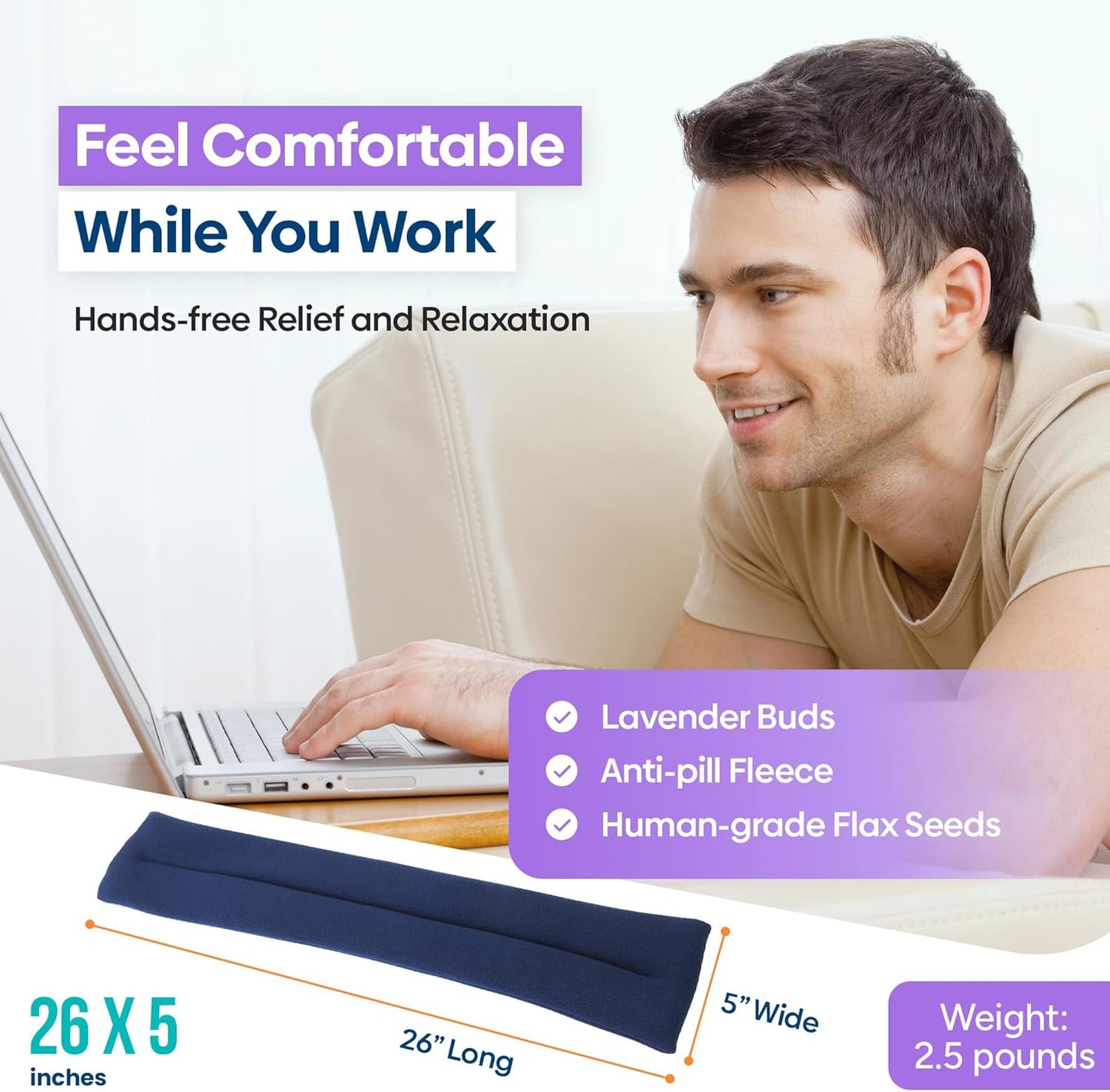 SunnyBay Microwave Heating Pad, Microwavable Heated Neck and Shoulder Wrap, Soothing Weighted Moist Heat or Ice Pack with Flaxseed and Lavender, 26x5 Inches, 2.5 lbs, Navy Blue