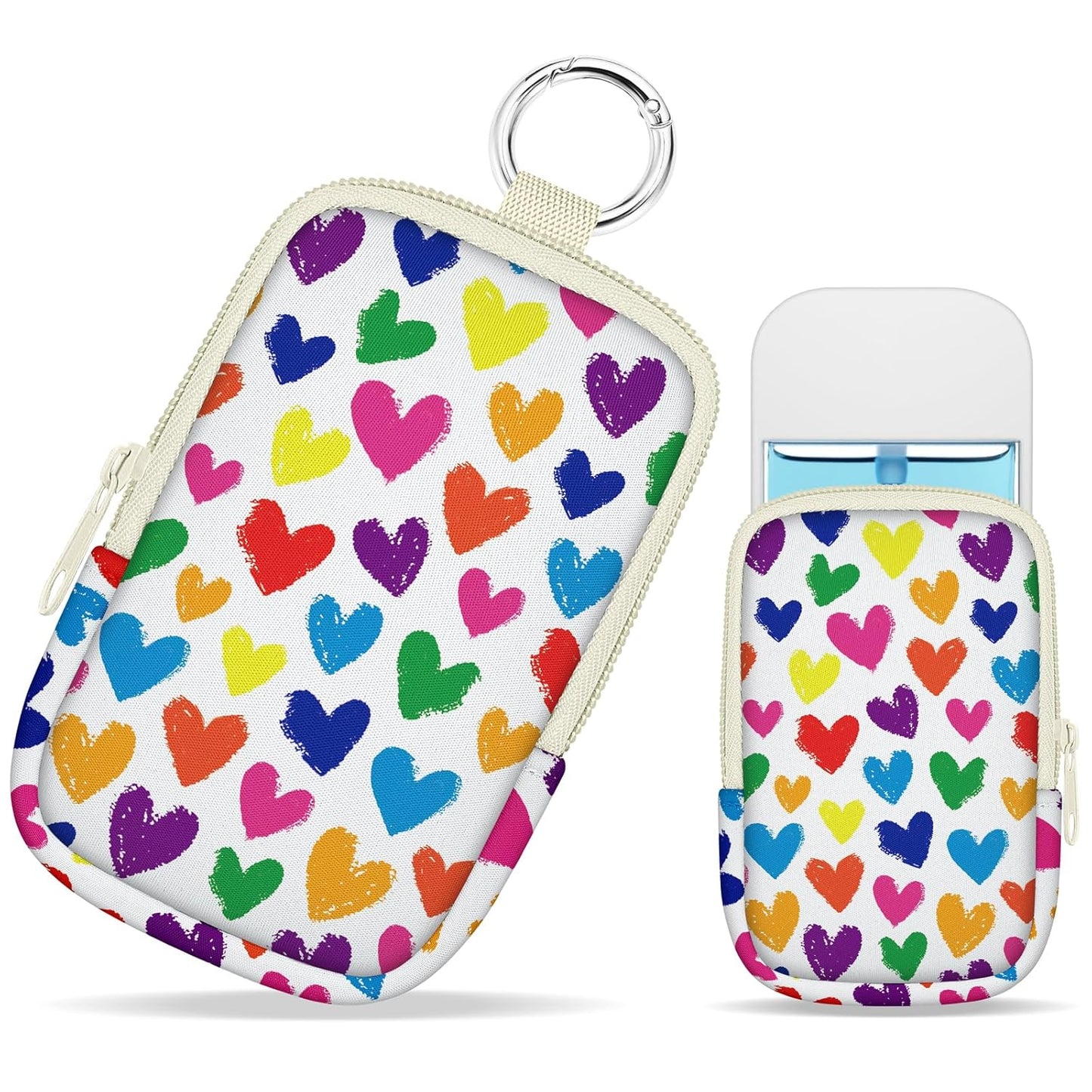 Love Heart Hand Sanitizer Spray Case, Hand Sanitizer Holder Zippered Pouch, Cute Fashion Accessory with Snap Hook for Glow Mist and Power Mist 1FL OZ