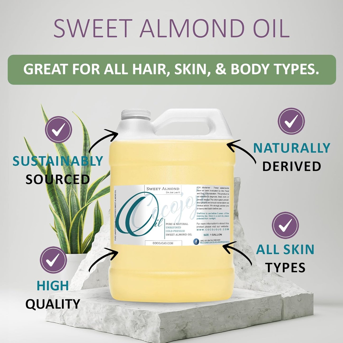 Sweet Almond Massage Oil - Cocojojo, 1 Gallon (128 oz), Almond, Jojoba, Emu, Argan - Natural Carrier Oil Blend for Massage Therapy, Aromatherapy, Moisturizer, Essential Oils,