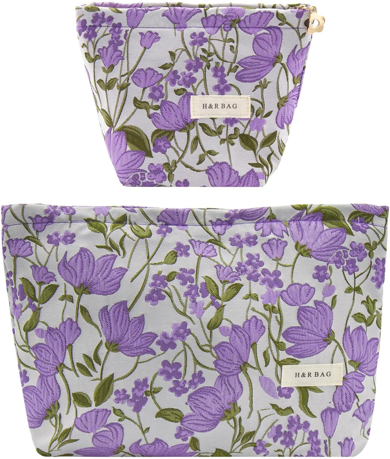 2 Pcs Makeup Bags, Large Cosmetic Bag Travel Toiletry Bag Organizer for Women, Embroidery Craft, Floral Makeup Bag Small Cosmetic Pouch Purse with Zipper Gifts for Girls Teen