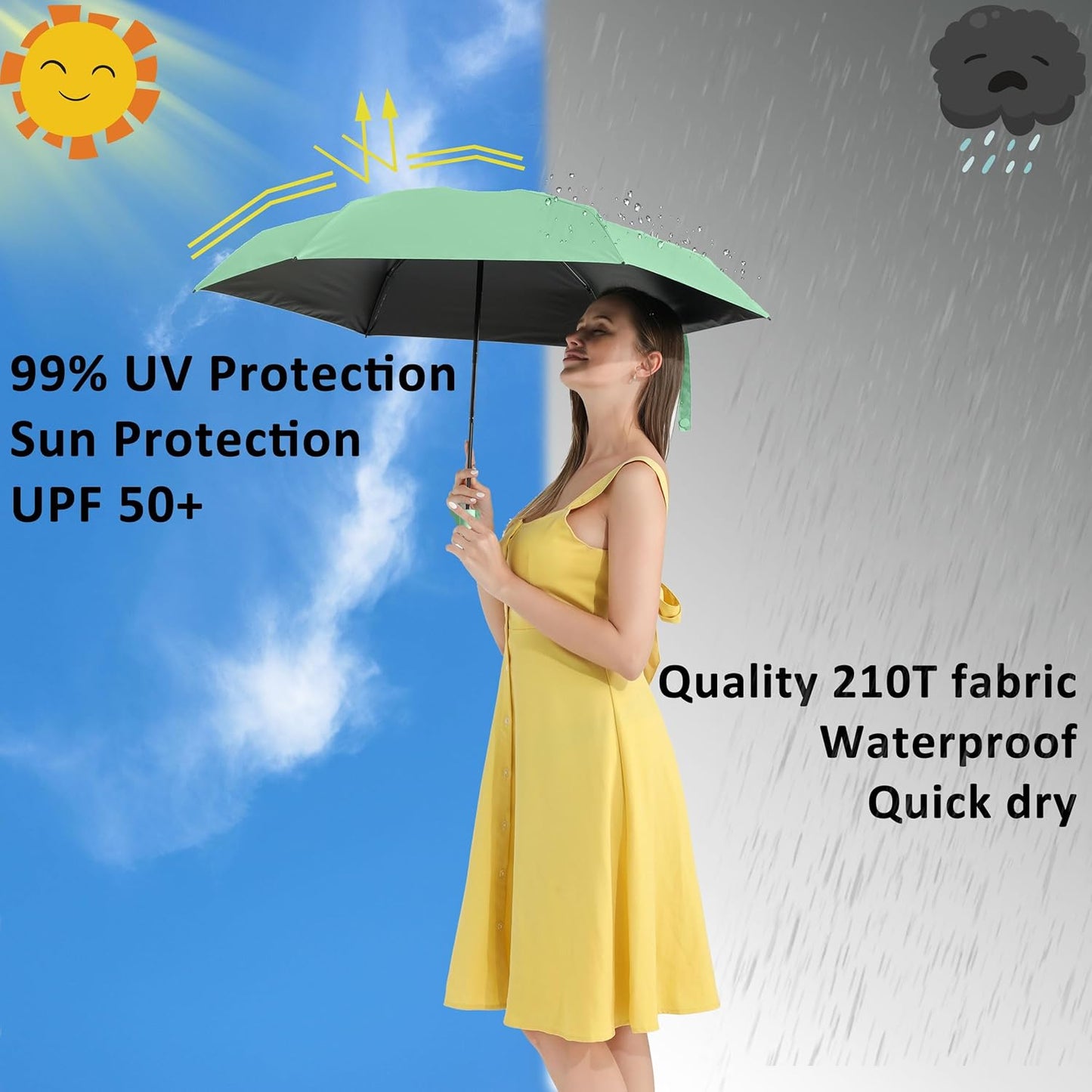 BAODINI Travel Essentials Mini Umbrella for Purse With Case Small Compact UV Sun Protection Lightweight Tiny Pocket Manual Open Close Umbrella for Women Kids and Men Fit Purse Backpack