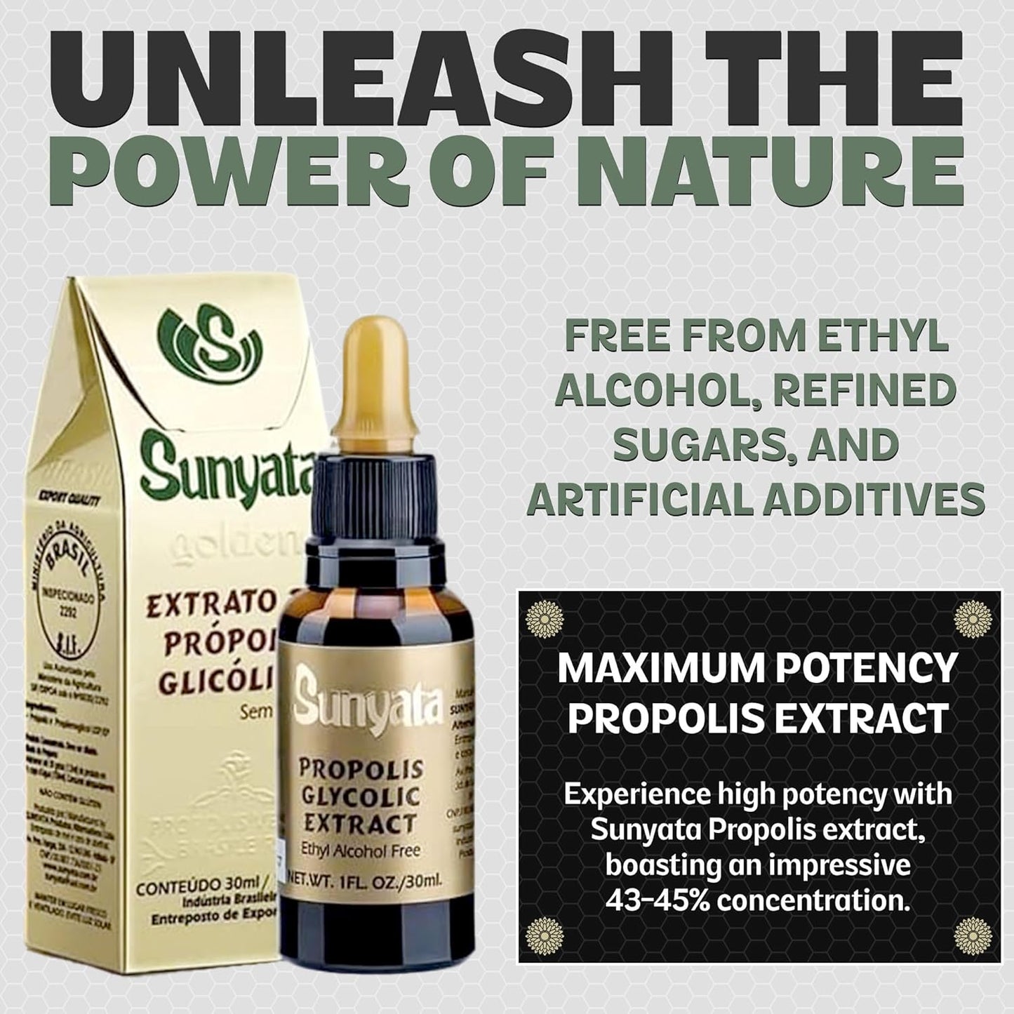 Brazil Brazillian Green Bee Propolis Liquid Extract Sunyata No Alcohol 30ML(1 Pack)