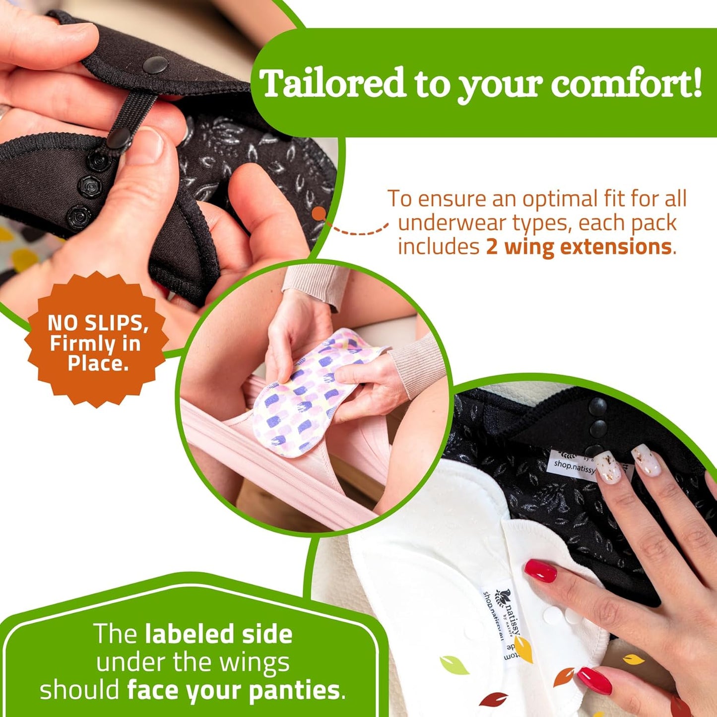 Non-Slip, (Premium) High Absorbency Reusable Period Pads for Heavy Flow (6 Pack L+XL) - Leak Proof & Odor Free Cotton Cloth Pads for Women - High-Temp Washable, Soft & Skin-Safe for Menstrual Comfort