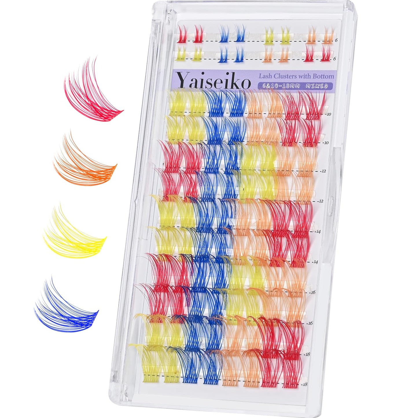 Colored Lash Clusters with Bottom Lashes D Curl 10-18mm Mixed 4 Colors Rainbow DIY Eyelash Extension Colorful Cluster Lashes Pack for Festival Christmas New Year and Cosplay by Yaiseiko
