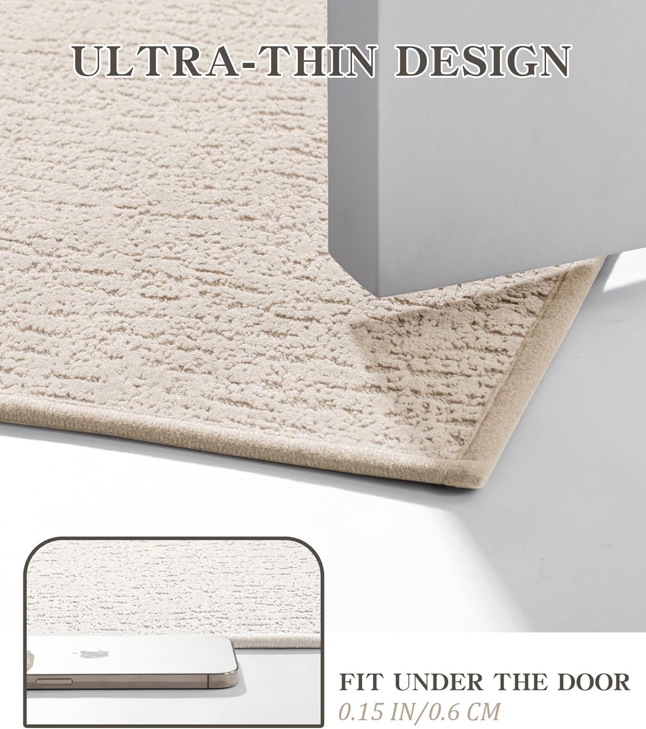 chakme Bathroom Rugs Mat 47x17, Ultra Thin Non Slip Bath Rug Runner Quick Dry Absorbent Bath Mat for Bathroom Floor, (Light Beige, 47"x17")