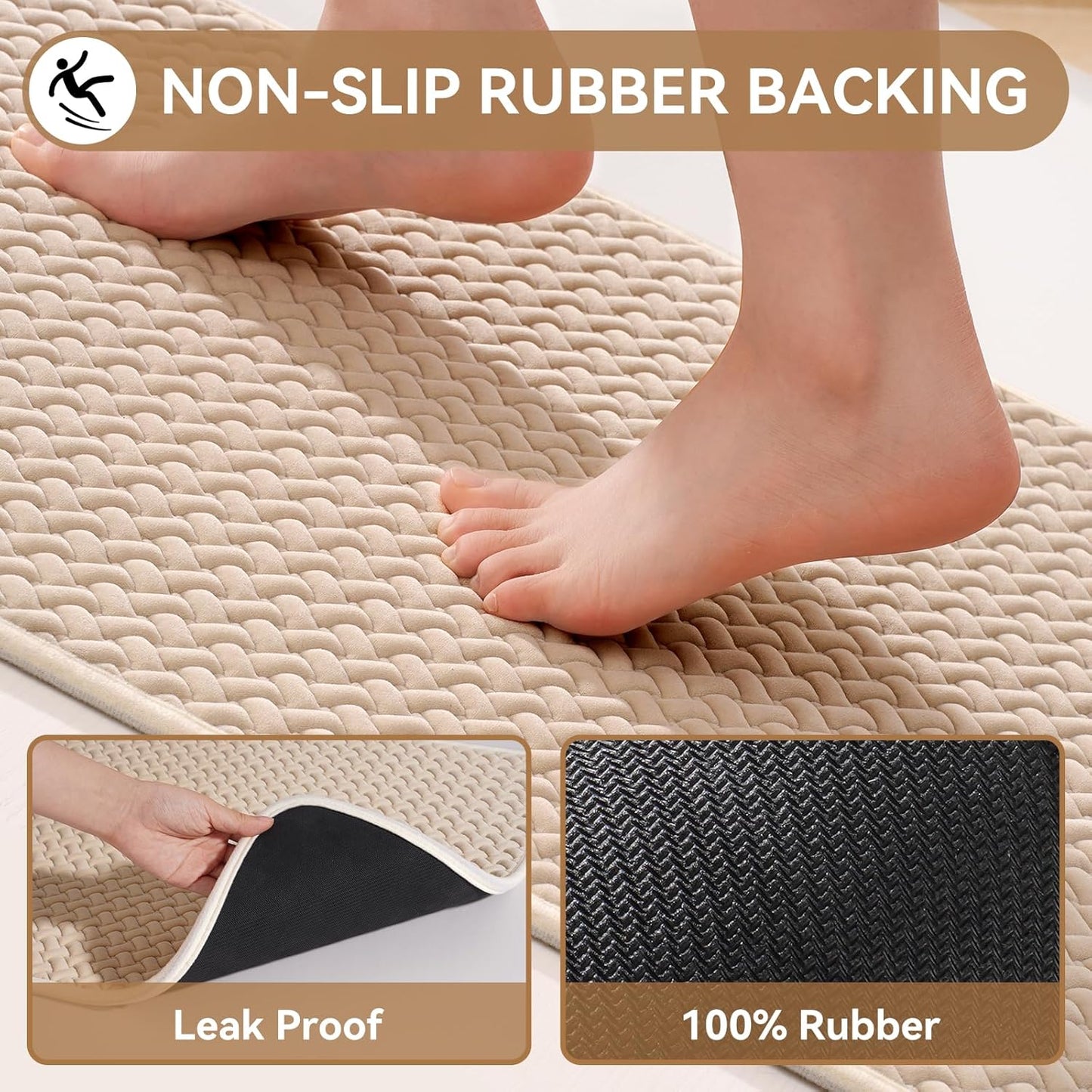 Bathroom Rugs Non Slip, Super Absorbent Quick Dry Bath Mat, Foam Weave Texture Rubber Backing Ultra Thin Bathroom Mats Fit Under Door Bathroom Floor Bathtub Shower