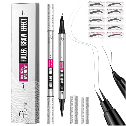2 Pack 2 Fine Tip Eyebrow Pen, Waterproof Filling Faux Brow Makeup Pencils for Women with Precise Curved Brush-Tip to Fast Create Natural Hair-Like Brows, Last All-Day (Charcoal Grey)