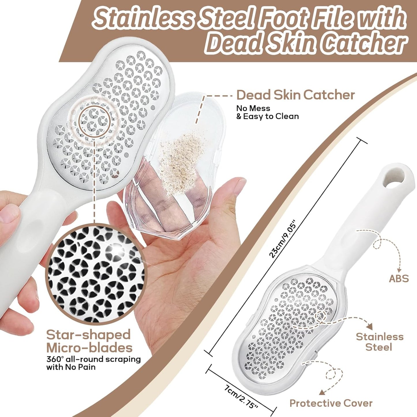 New Foot Brush & Foot File Set(2PCS), 3-IN-1 Foot Scrubber in Shower, 10.2’’-27.5’’Adjustable Long Handle Foot Scrub Brush and Upgrade Foot File Callus Remover, Gift-Box Packed(White+Foot File)