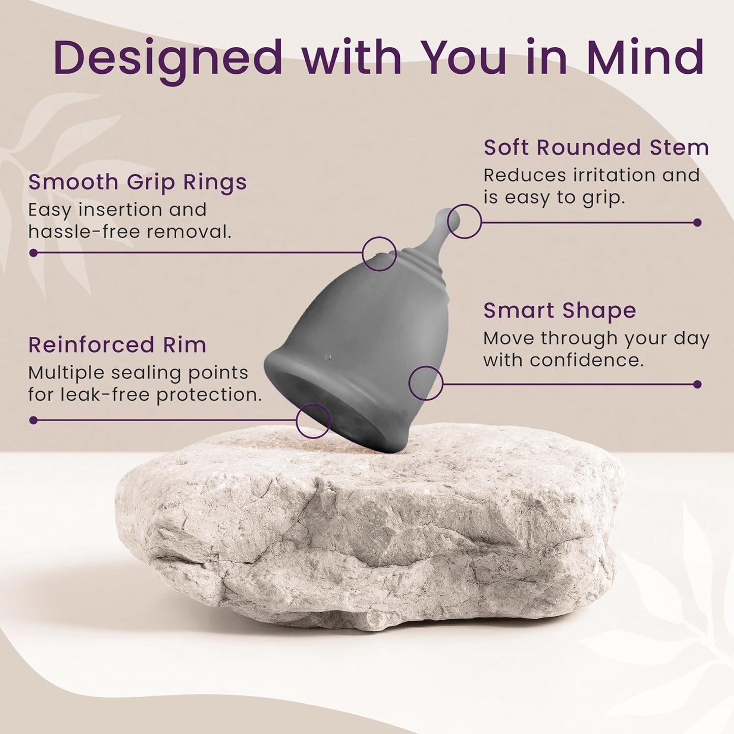 EcoBlossom Reusable Menstrual Cup and Case - The Most Reliable Medical Grade Silicone Period Cups - Comfortably use for 12 Hours (Small/Large (Pack of 2), Gray Cup & Case)