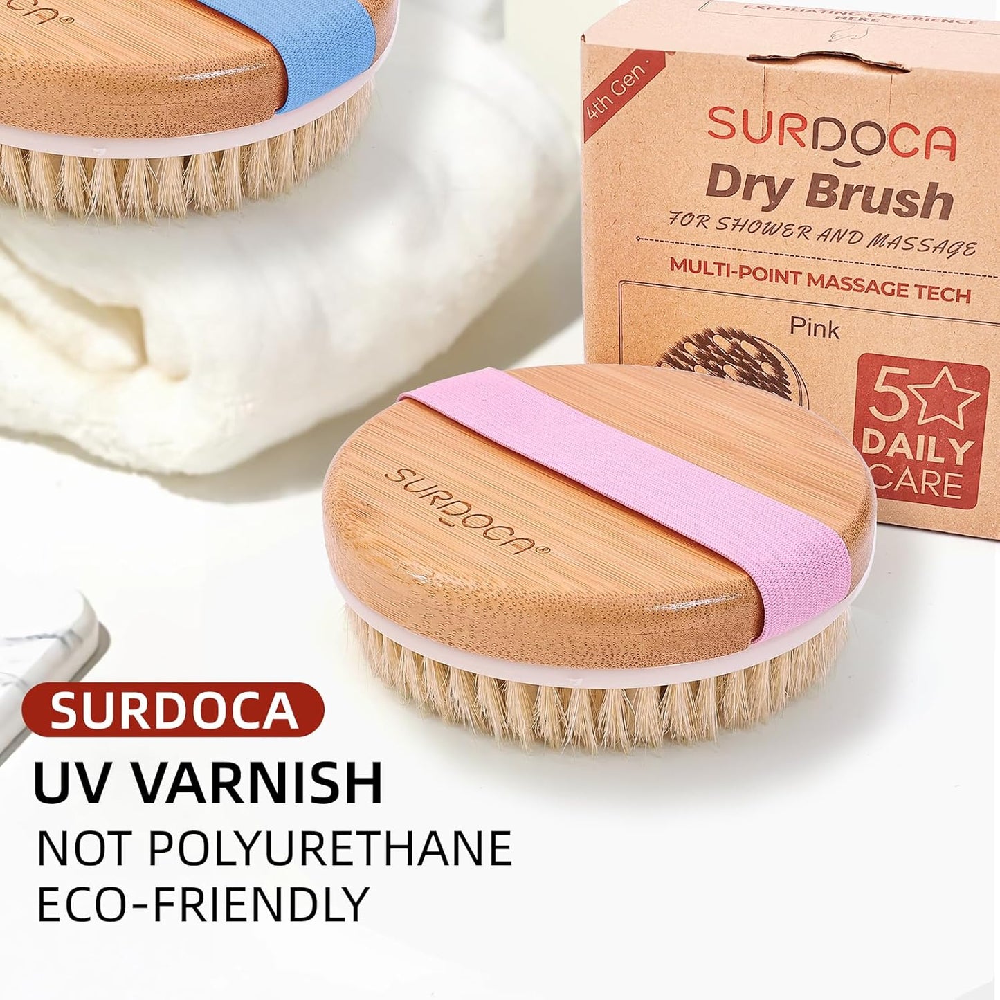 SURDOCA Dry Brushing Body Brush for Lymphatic Drainage, Wet & Dry Body Scrubber, Natural Exfoliating Brush, Blue