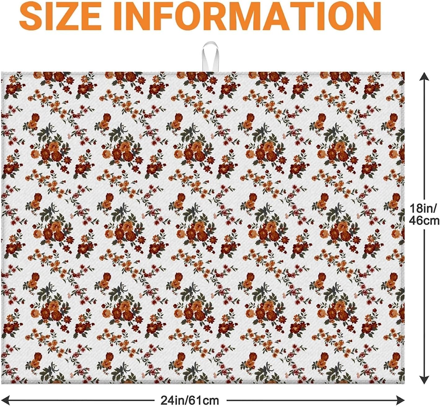 Dish Drying Mat For Kitchen Counter, Retro Brown Flowers Floral Microfiber Absorbent Dish Drainer Rack Pad Reusable Large 18x24in Drying Mat