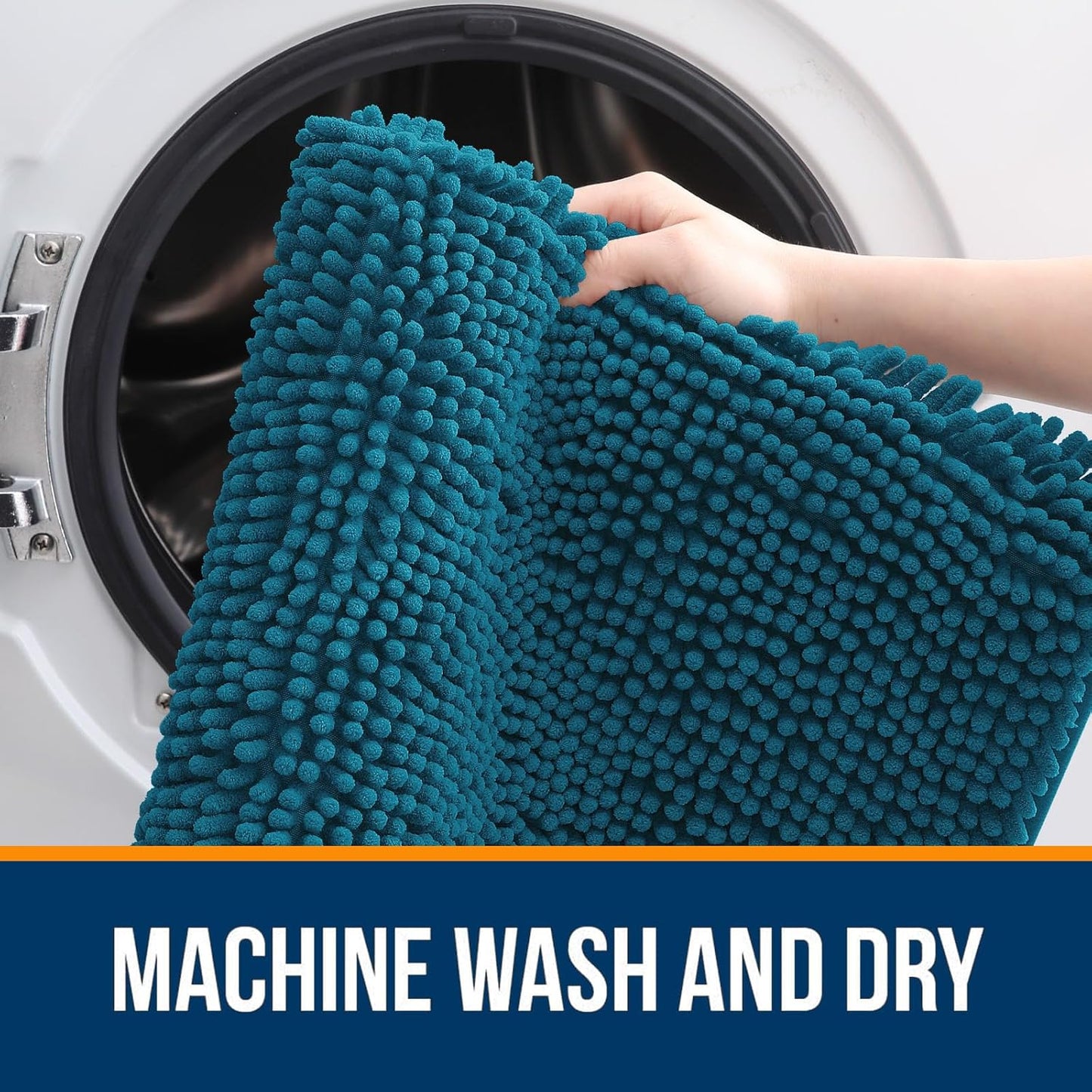 OLANLY Bathroom Rugs 36x24, Extra Soft Absorbent Chenille Bath Rugs, Rubber Backing Quick Dry, Machine Washable Bath Mats for Bathroom Floor, Tub and Shower, Home Decor Accessories, Peacock Blue