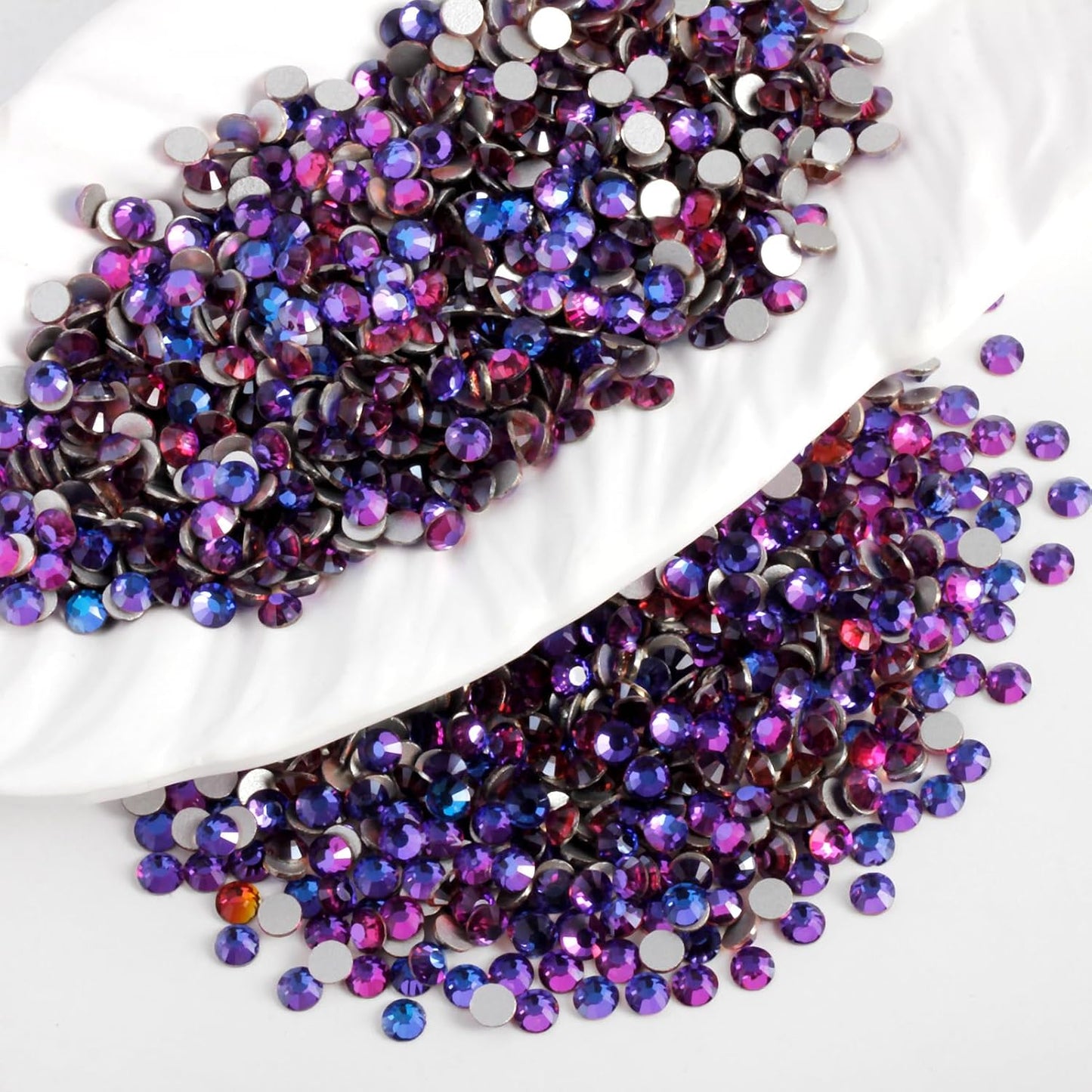 5000 PCS SS6 Flatback Rhinestones,12-Facet Diamond-Cut Glass Gems for Nail Art,Clothing,DIY Crafts,Glue-On Decoration Stones with Silver Backing,Purple Velvet