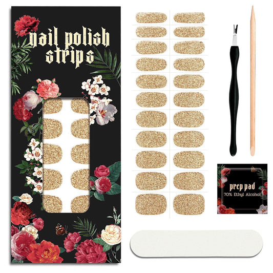 Nail Polish Strips - 22 Pcs Salon Quality Gel Nail Stickers - Long Lasting Wraps (Honey Golden)