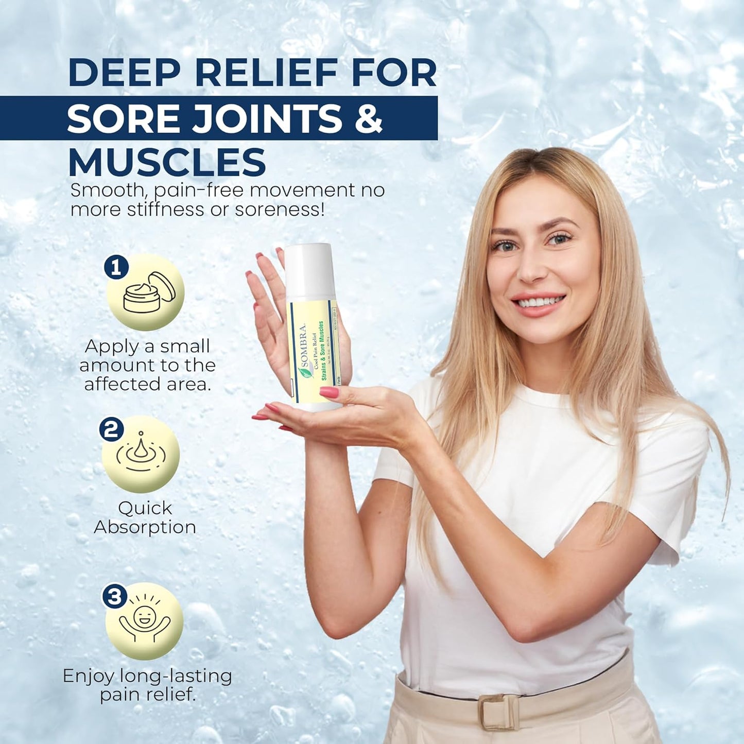 Sombra Cool Pain Relief Gel Cold Pain Relief for Swelling, Growing Pains, Soreness, Post-Workout, Vegan Formula Free of Artificial Fragrances, Dyes, NSAID, Wax, Petroleum, Alcohol - 3oz Roll-On