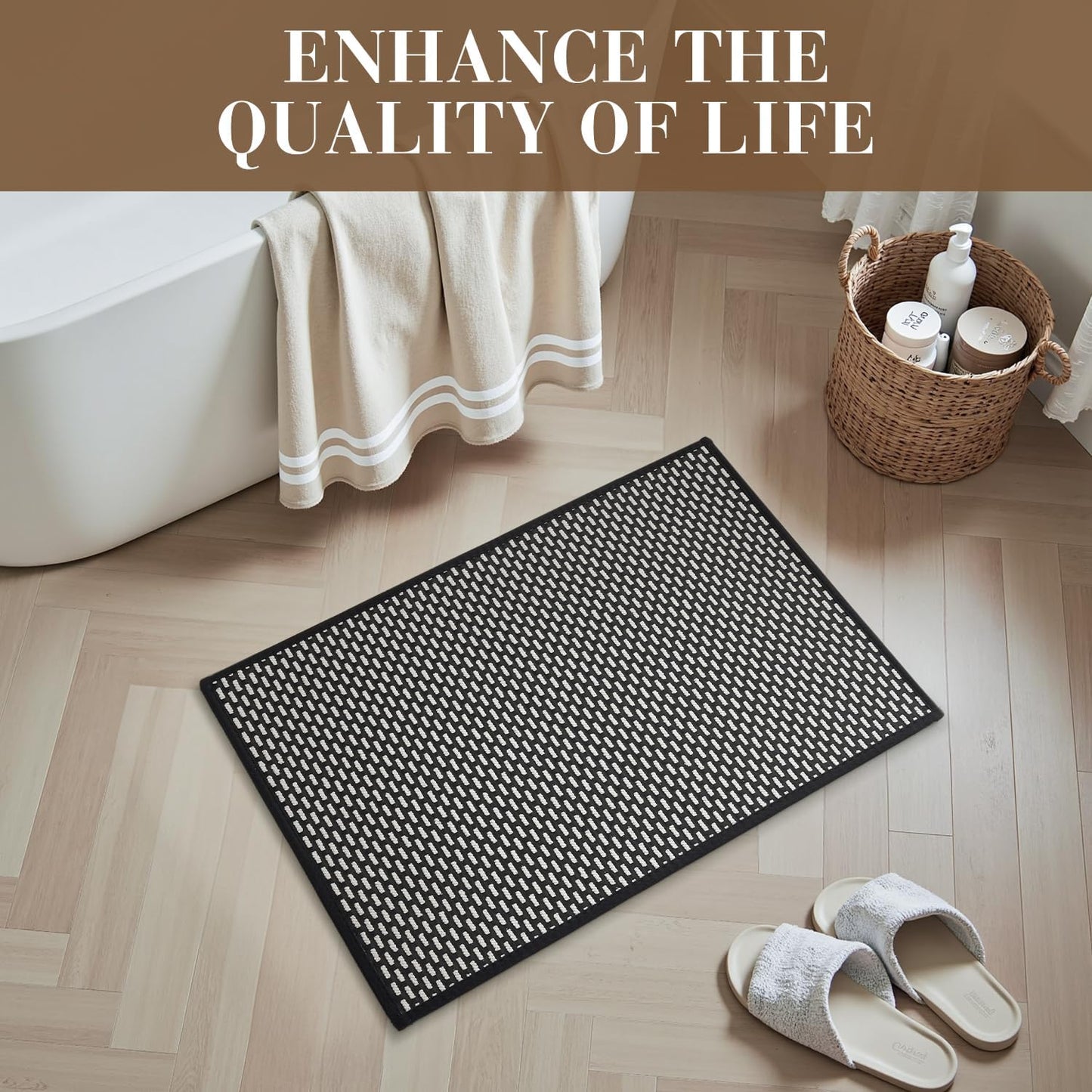 RESARE Non Slip Bath Mat - Machine Washable Bathroom Rugs, Super Absorbent, 20"x32" Black