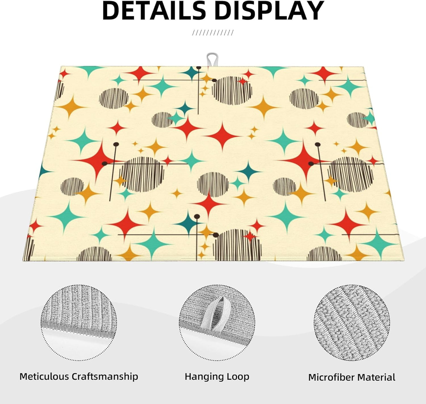 Mid Century Modern Atomic Retro Microfiber Dish Drying Mat for Kitchen Counter 18"x24" Yellow Dishes Pad Dish Drainer Rack Mats Absorbent Washable Reusable Kitchen Home Holiday Decor