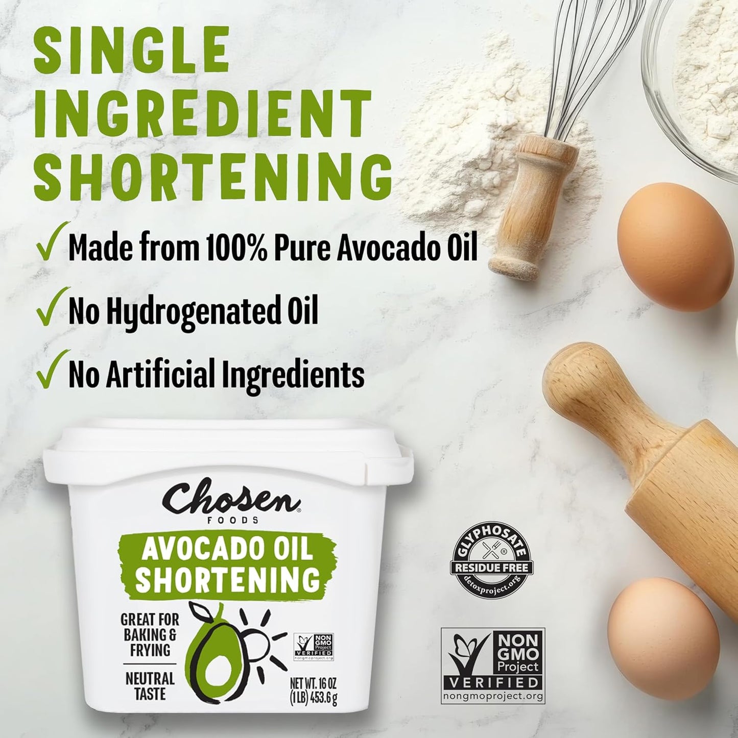 Chosen Foods Avocado Oil Shortening 16oz Bundle 2-Pack with Recipe eBook bundle