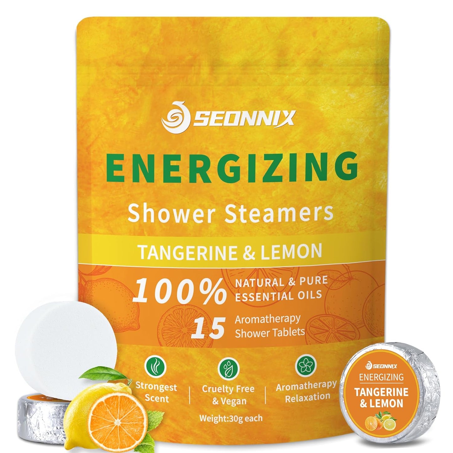 Shower Steamers Aromatherapy 15 Pack, Tangerin & Lemon Shower Bombs with Natural Essential Oils, Relaxation & Birthday Gifts for Women and Men, Stress Relief & Self Care Gifts, Shower Tablets