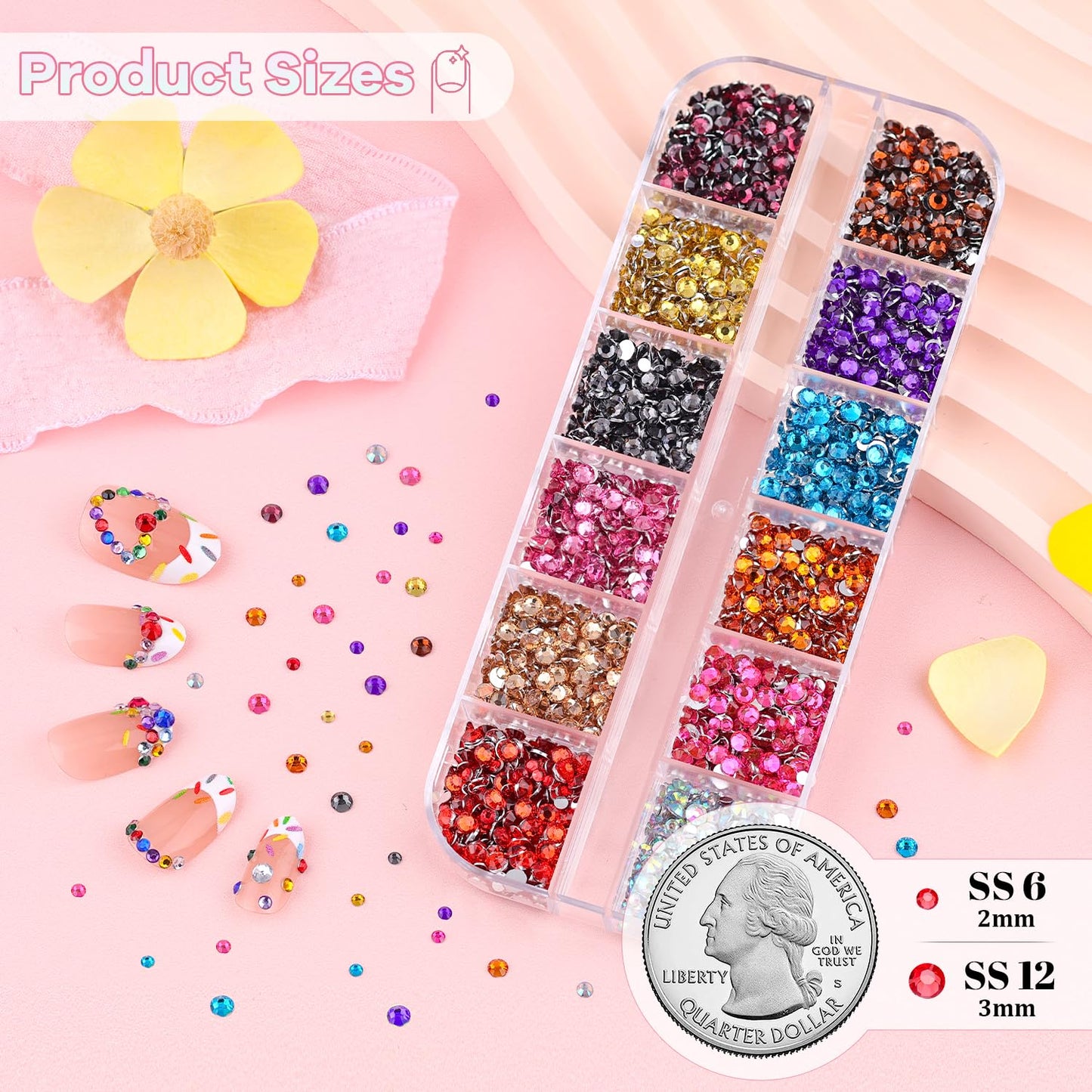 10000Pcs Small Resin Rhinestones for Nail Art, Colorful 2/3MM Flatback Bedazzling Gems, Nail Rhinestones and Gems Crystals Charms for Acrylic Tips Manicure Decor