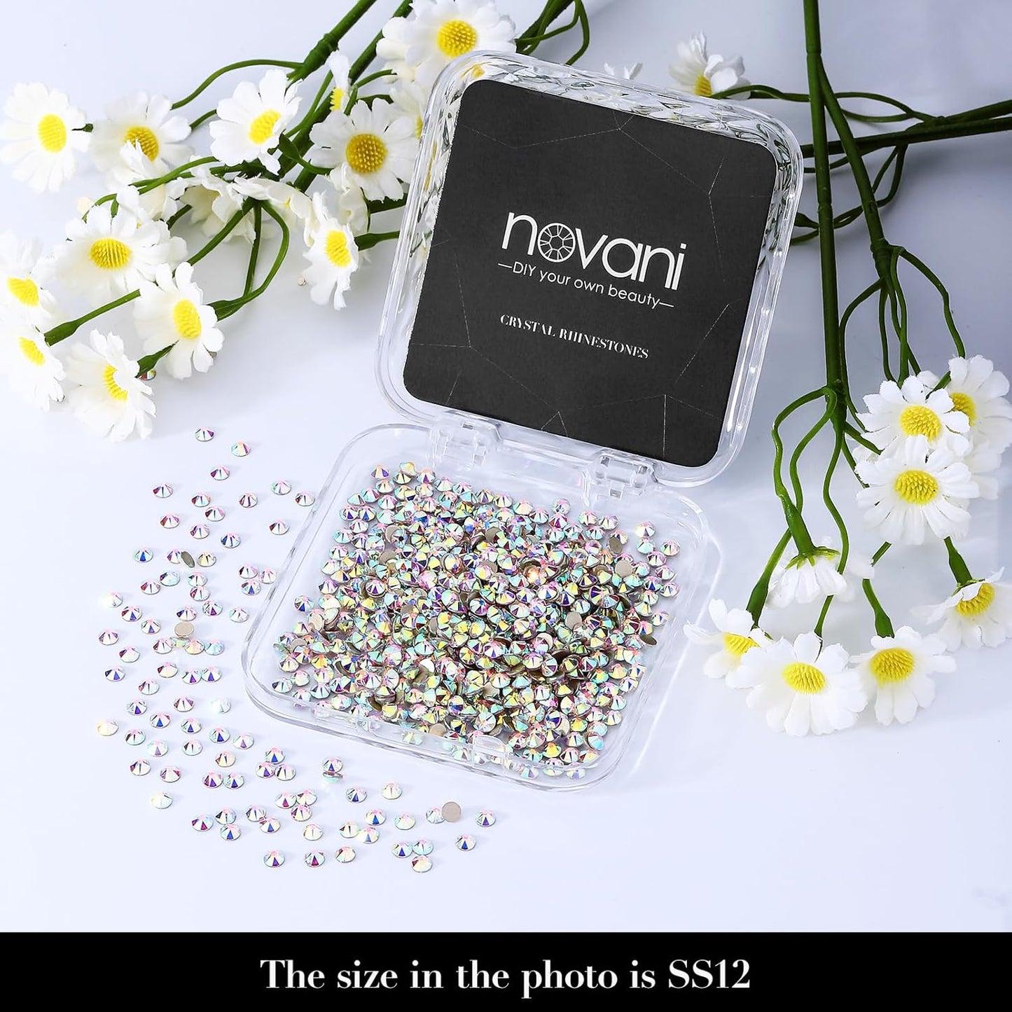 Novani 500pcs Crystal AB Rhinestones Flat Back Round Rhinestone Style 2088 Sparkly Crystal Gemstones for Nail Art and Crafting,SS12(3.0-3.2mm