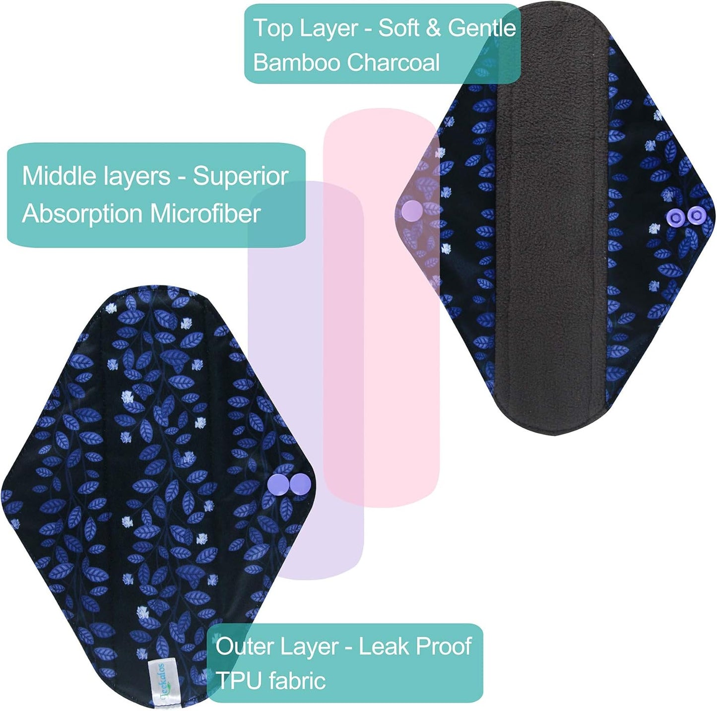 Leekalos Reusable Menstrual Pads - Bamboo Menstrual Cloth Pads | Light Incontinence Pads | Reusable Sanitary Pads - Pack of 6, 1 Cloth Mini Wet Bag