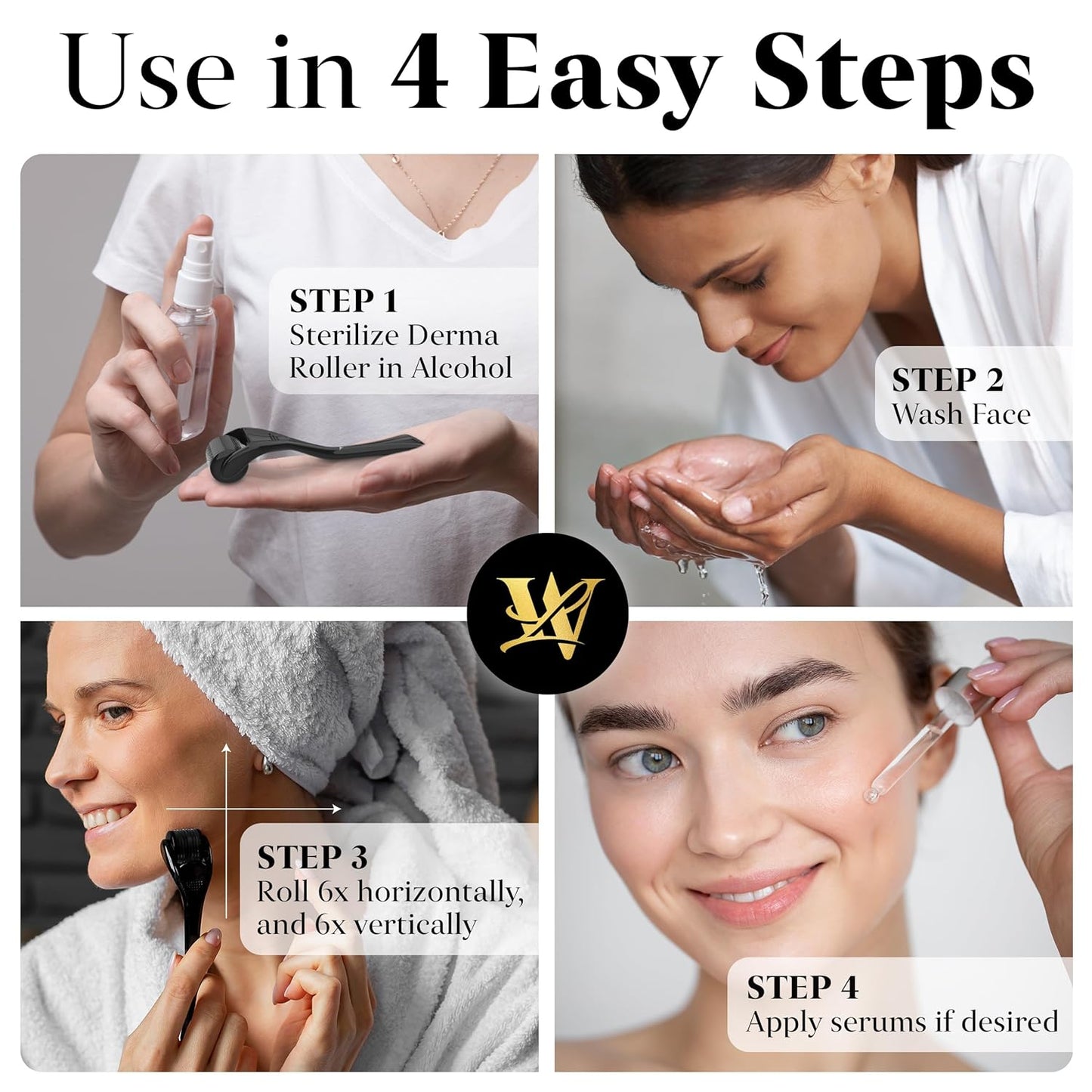 Derma Roller for Skin, Hair & Beard – Women and Men Titanium Microneedling Roller for Face & Scalp, Safe & Easy to Use - Jet Black