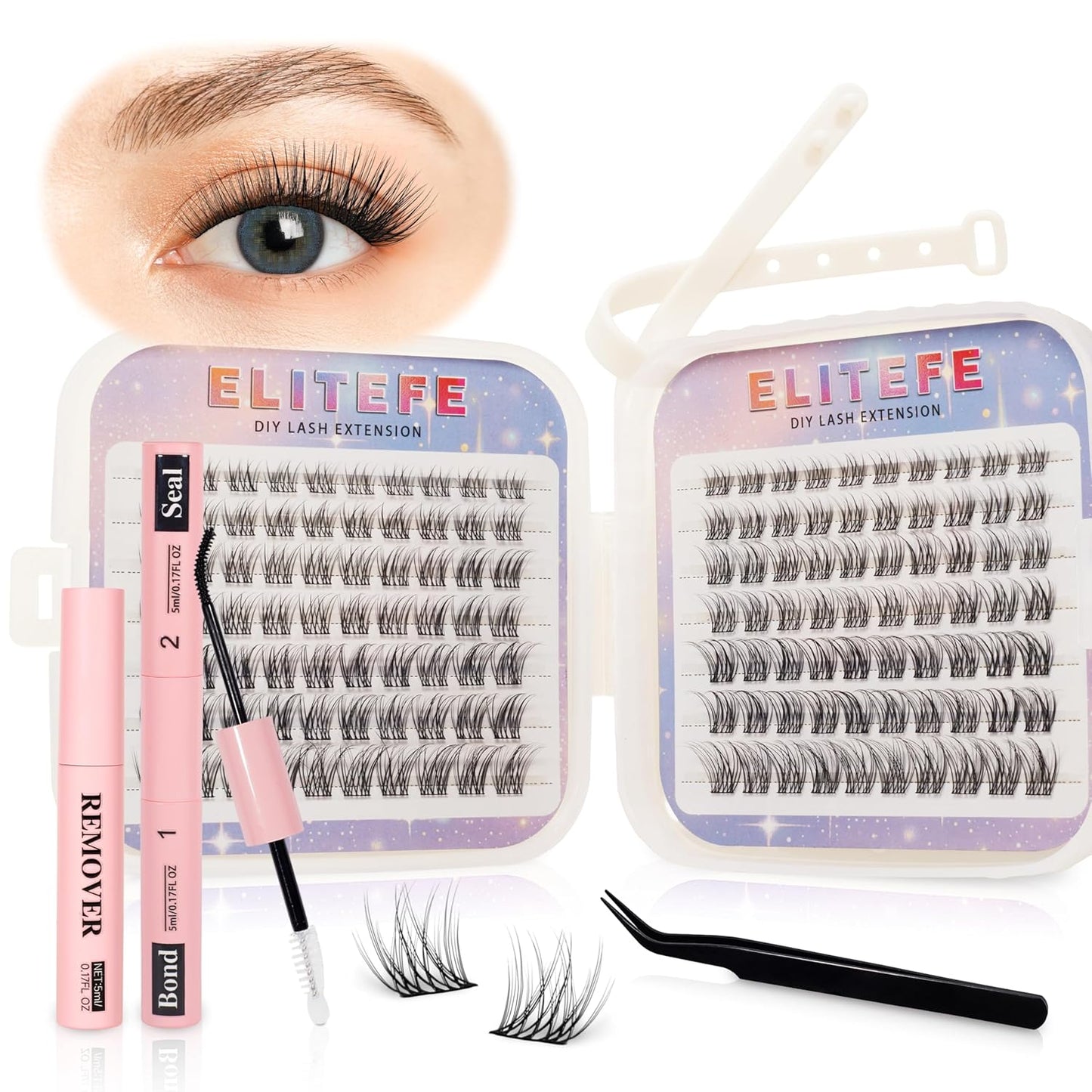 Lash Extension Kit DIY Lash Clusters Kit Eyelash Extensions Individual Lashes Extensions with (BondSeal,Tweezers,Remover,140Pcs,Frosting,8-16mm)