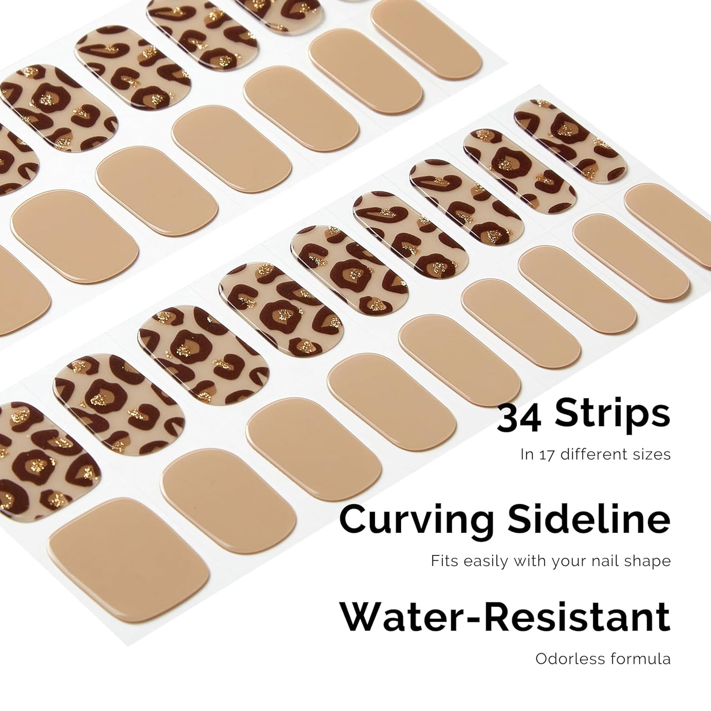 Semi Cured Gel Nail Strips - NAILOG 34 Pcs Gel Nail Stickers | Buy 2 Get 1 UV Light | Extra Long Nail Wraps with Glossy Gel Finishing Brown, Desert Wild
