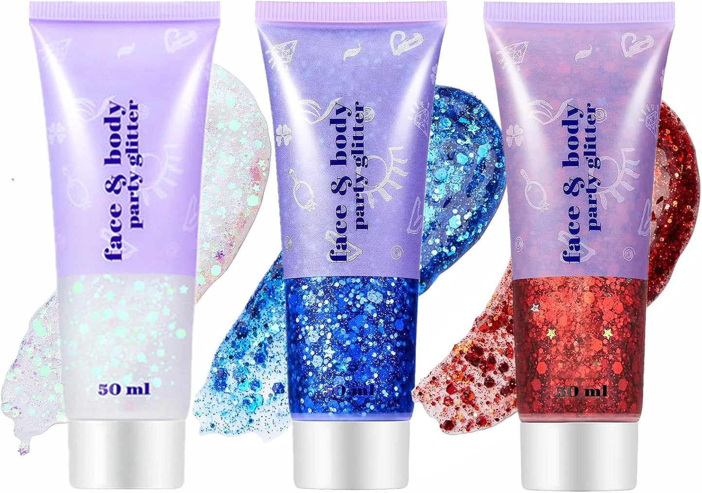 Go Ho Red White and Blue Body Glitter Set,4th of July Outfits for Women Reflective Glitter Makeup,Red White Bue Holographic Long Lasting Chunky Sequins Glitters,4th of July USA Accessories