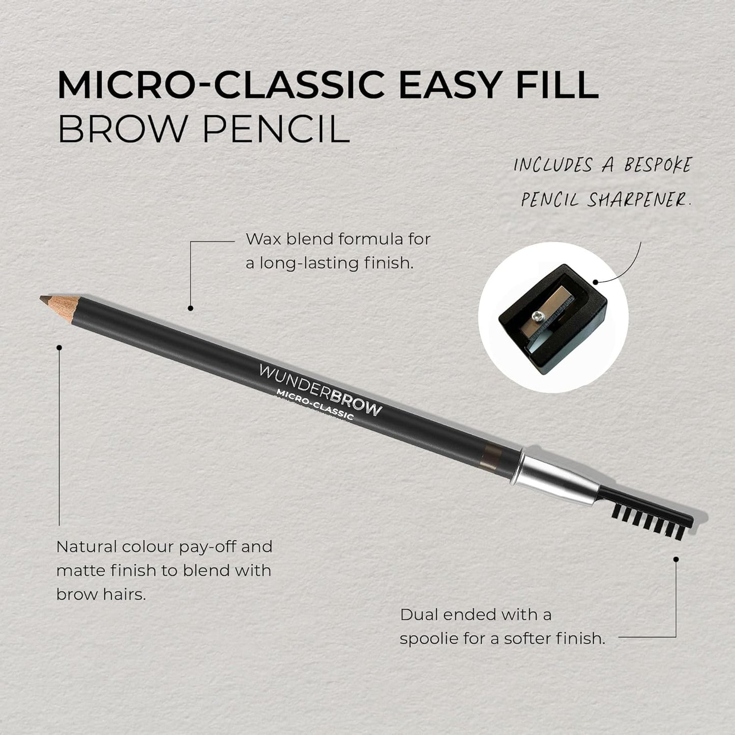 Wunderbrow Micro-Classic Brow Pencil, 2.5mm tip for precision filling, Sharpener Included, Vegan and Cruelty Free (Black/Brown)
