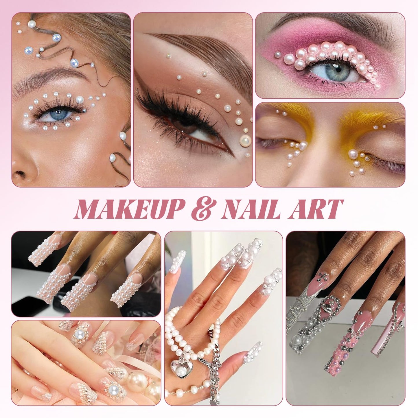 80g Flatback Pearls and Rhinestones for Bedazzling, Pink White Mixed Size 3-10mm Resin Rhinestones and Half Pearls for Crafting, Nail Art and Grad Cap Decoration with Tweezers and Pickup Pencil